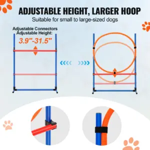 SucceBuy Attrezzatura per l'allenamento dell'agilità del cane Set da 4 pezzi con ostacoli alti regolabili 6 pali in tessuto Anello di salto Scatola di pausa quadrata Fischio 2