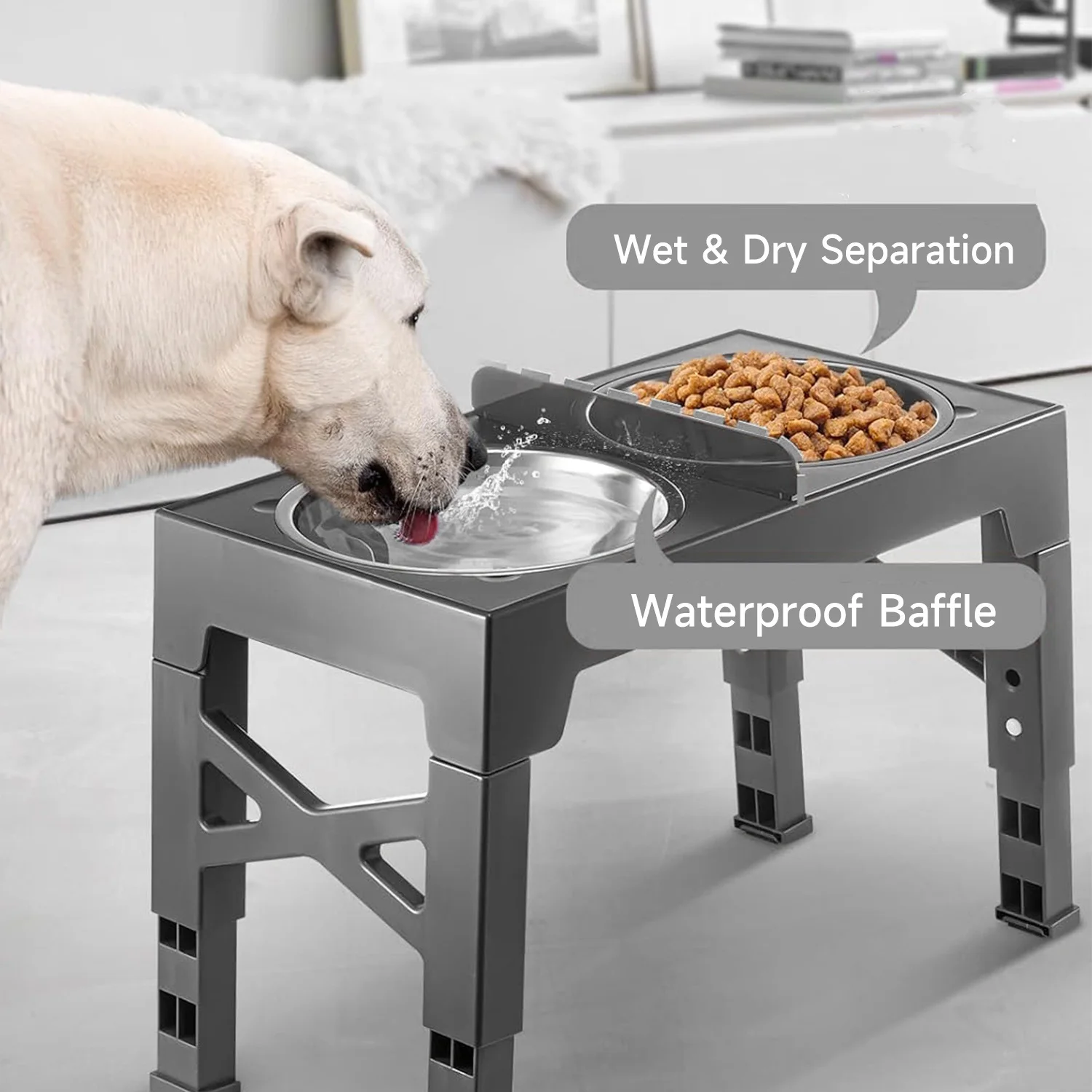 Ciotole Rialzate Pieghevoli per Cani, Supporto Regolabile in Altezza con Ciotole in Acciaio Inox per Cibo e Acqua, per Cani di Taglia Piccola, Media e Grande 2