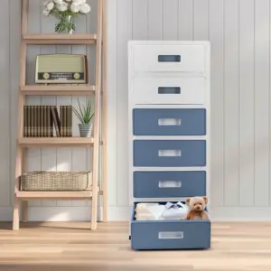 Organizzatore a 6 cassetti a 6 livelli, armadietto per la casa, scatola per biancheria intima a cassetto, comodino in plastica, impilabile e mobile 2