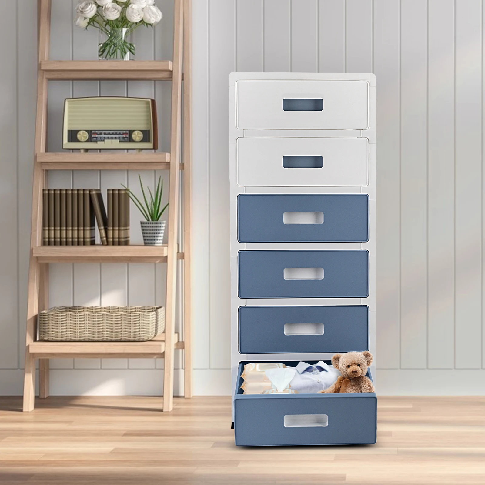 Organizzatore a 6 cassetti a 6 livelli, armadietto per la casa, scatola per biancheria intima a cassetto, comodino in plastica, impilabile e mobile 2
